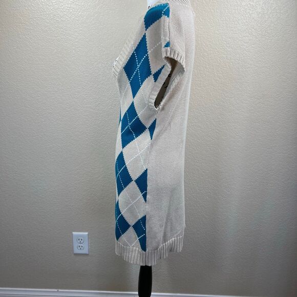 JJ Basics Light Brown long knit sweater/ dress blue checkers size XL academia - Picture 11 of 12